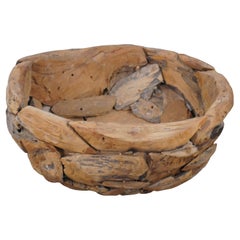 Retro Large Natural Teak Driftwood Bowl Centerpiece Basket Planter Jardiniere 24"