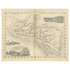 Ancienne carte illustrée de Tallis d'Amérique centrale avec Vignettes volcaniques, 1851