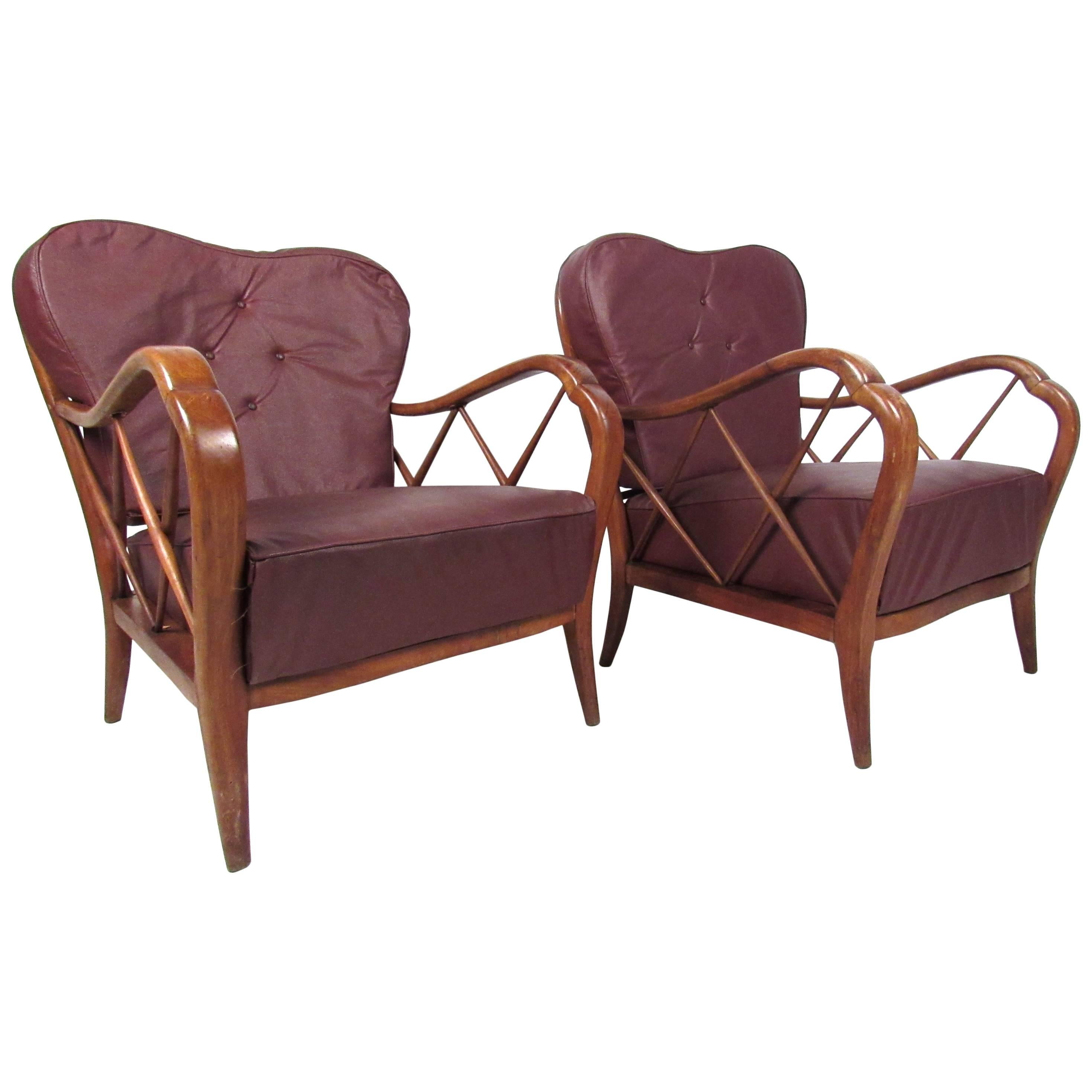 Pair Italian Modern Paolo Buffa Style Lounge Chairs