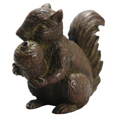 Antique 19th / 20th c Bronze Netsuke Squirrel with a nut Japanese Japan