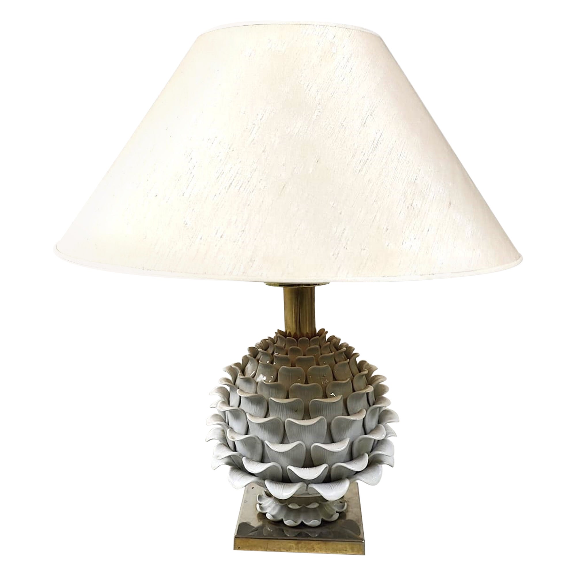 Vintage italian ceramic artichoque table lamp, 1960s For Sale