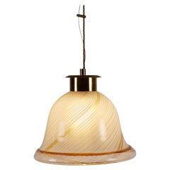 Italian 1960s cream and amber Murano and brass striped shaped  pendant