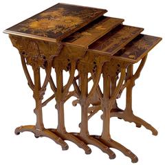 Antique French Art Nouveau Nesting Tables by Émile Gallé