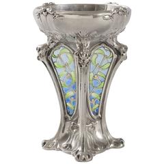 French Art Nouveau Plique-à-Jour Enamel and Silver Vase by Descomps