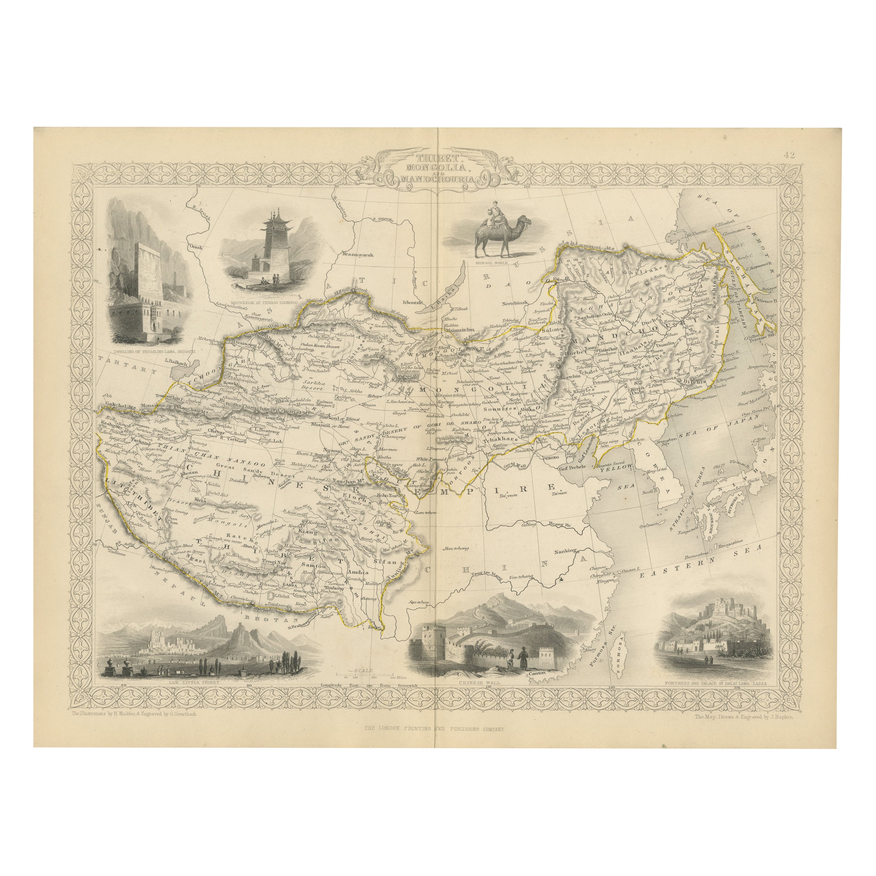 Empires of the East: An Ornate Tallis Map of Tibet, Mongolia, and Manchuri, 1851 For Sale