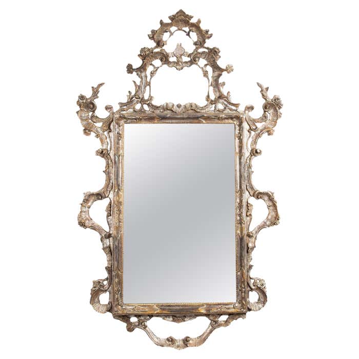 Fine Large Italian Rococo Silver-Gilt Carved Antique Wall Mirror circa ...