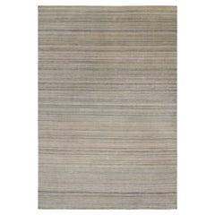 Rug & Kilim’s Modern Textural Rug in Greige and Blue Stripes and Striae 