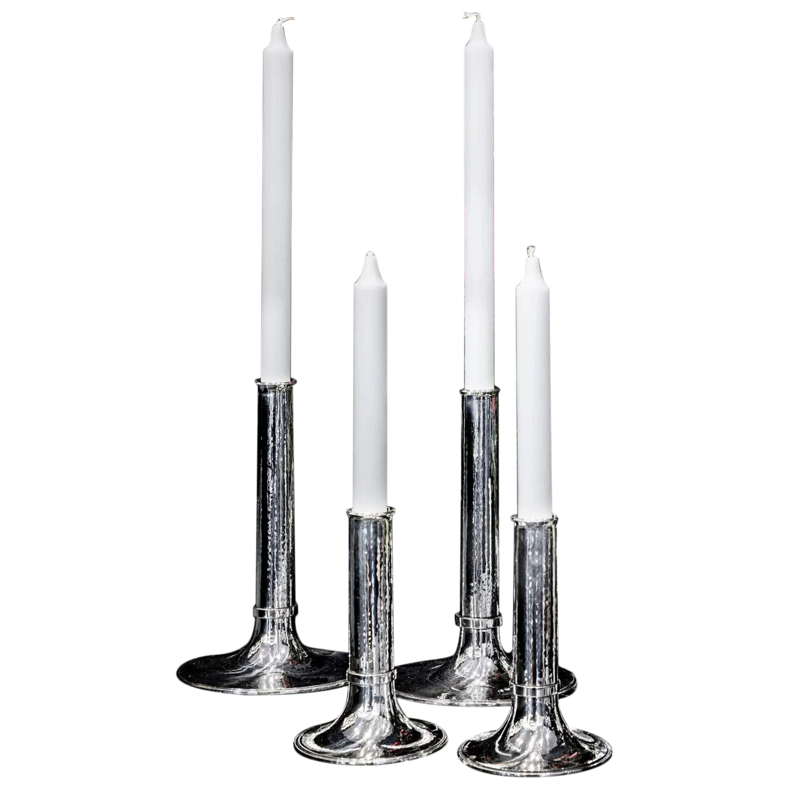 Danish Handcrafted Sterling Silver Candlesticks Large For Sale