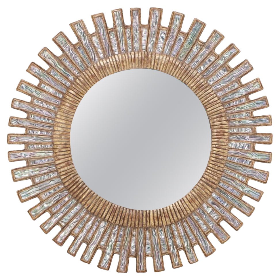 Blue ripple glass and resin geometric form mirror in the manner of Line Vautrin