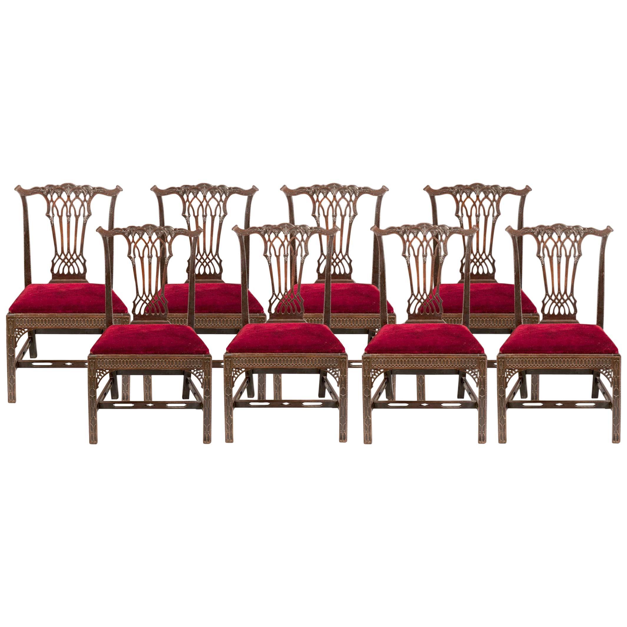 Set of 8 English Dining Chairs in the Georgian Gothick Manner  For Sale
