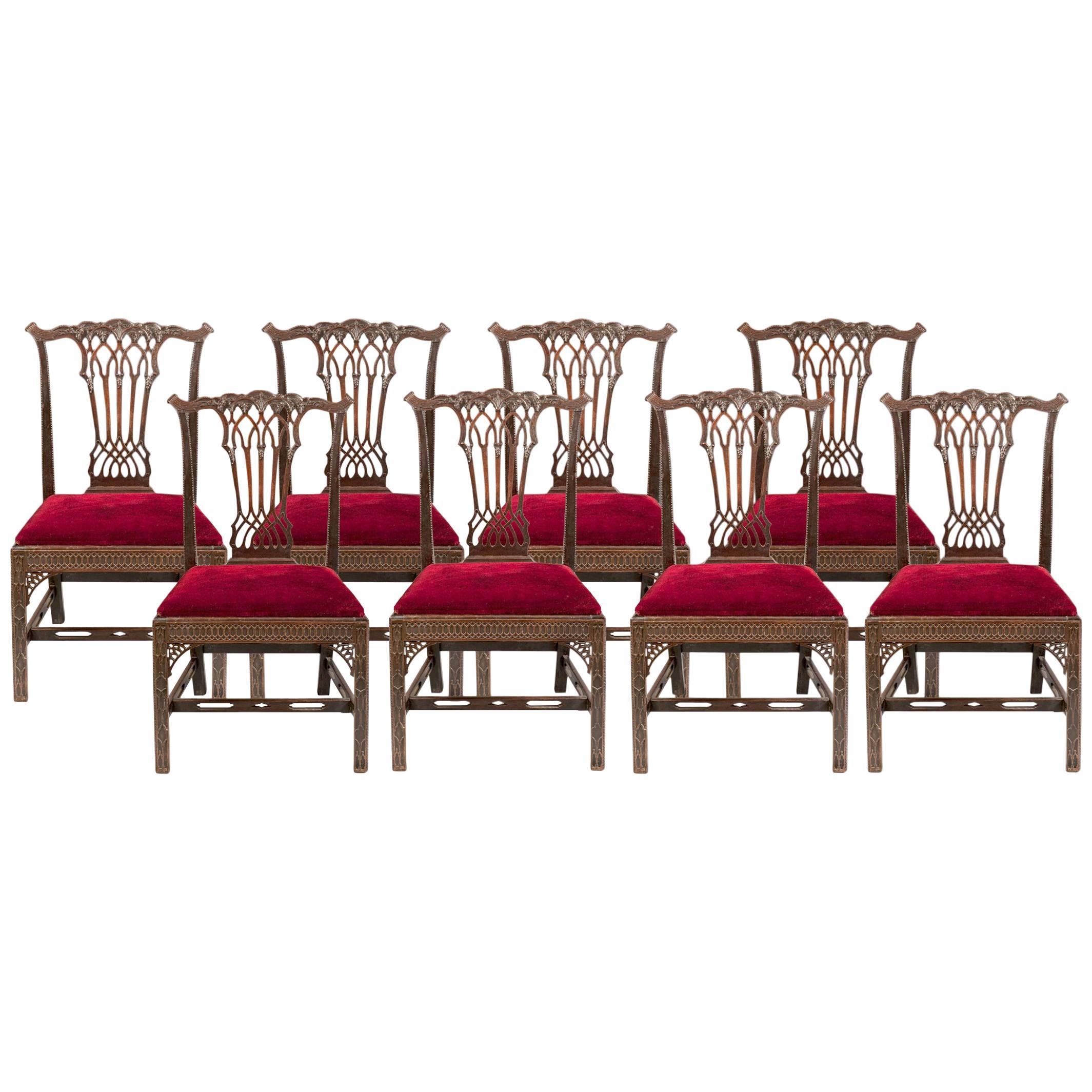 Set of 8 English Dining Chairs in the Georgian Gothick Manner