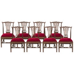 Antique Set of 8 English Dining Chairs in the Georgian Gothick Manner 