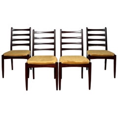 Mid Century 1960's Ladder Back Chairs Solid Mahogany and Velvet- Set of Four