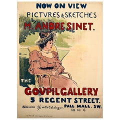 Original Antike Kunstausstellungsplakat Goupil Gallery Andre Sinet, Frankreich, Skizze, Skizze
