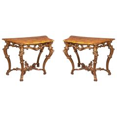 Pair of 18th Century Italian Rococo Giltwood Console Tables 4