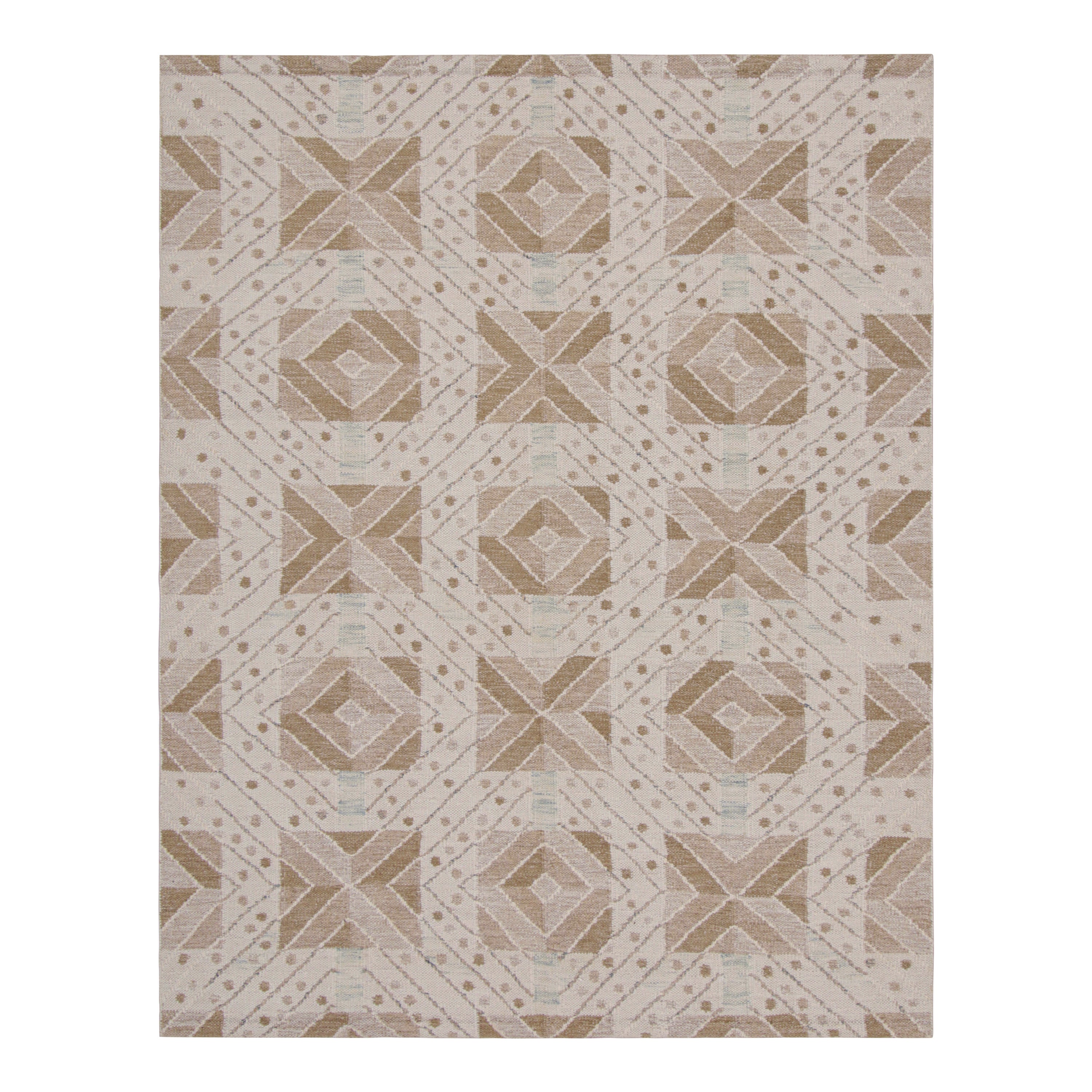 Rug & Kilim’s Scandinavian Style Rug with Beige-Brown Geometric Patterns For Sale