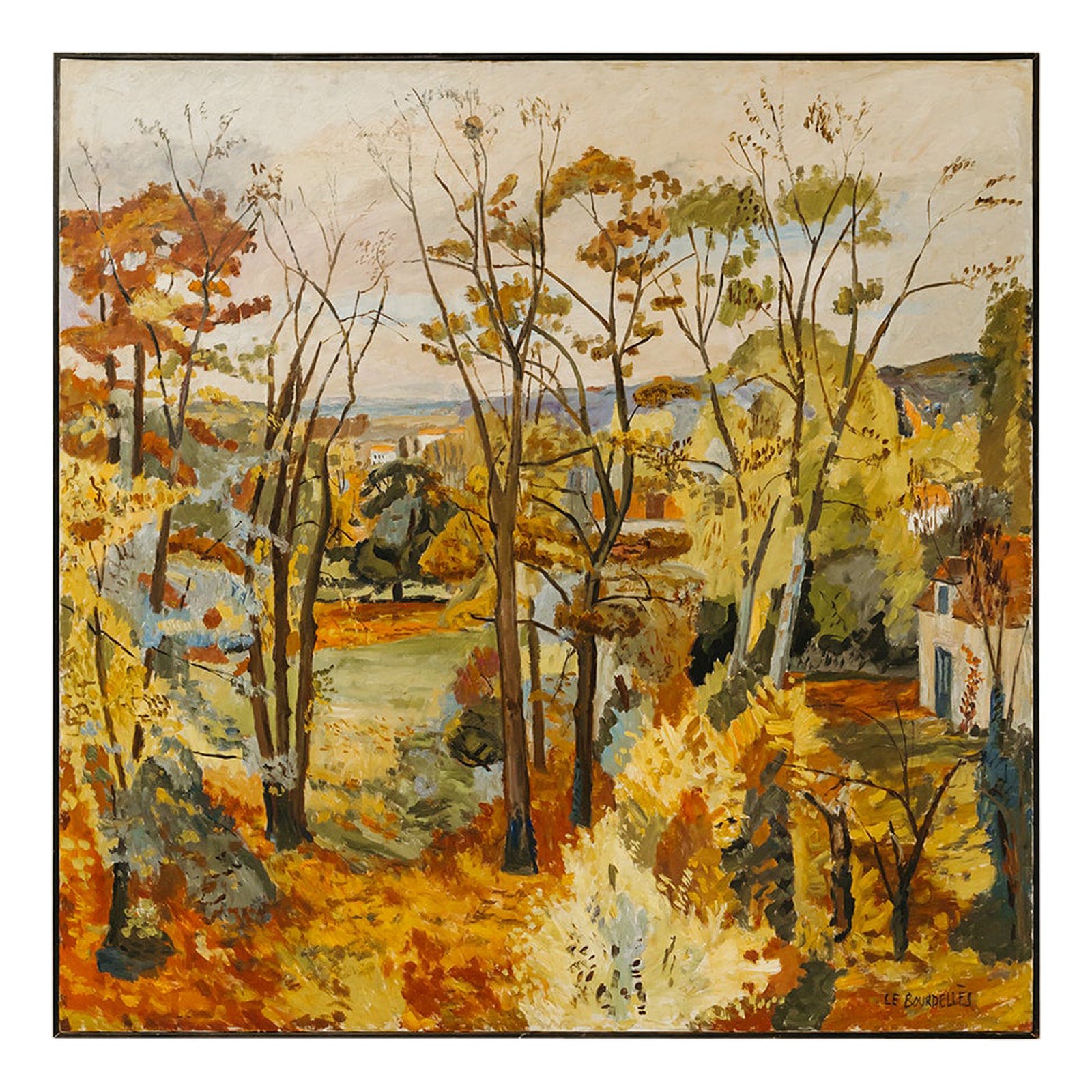 20th century xl painting by Hervé Le Bourdelles "Park in Autumn"