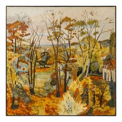 20th century xl painting by Hervé Le Bourdelles "Park in Autumn"