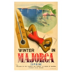 Original-Vintage-Reiseplakat „Winter In Majorca“, Spanien, Carlos Puntis, Art déco