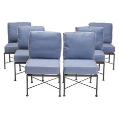 Chaises de salle à manger d'extérieur bleu clair et crème, ensemble de 6