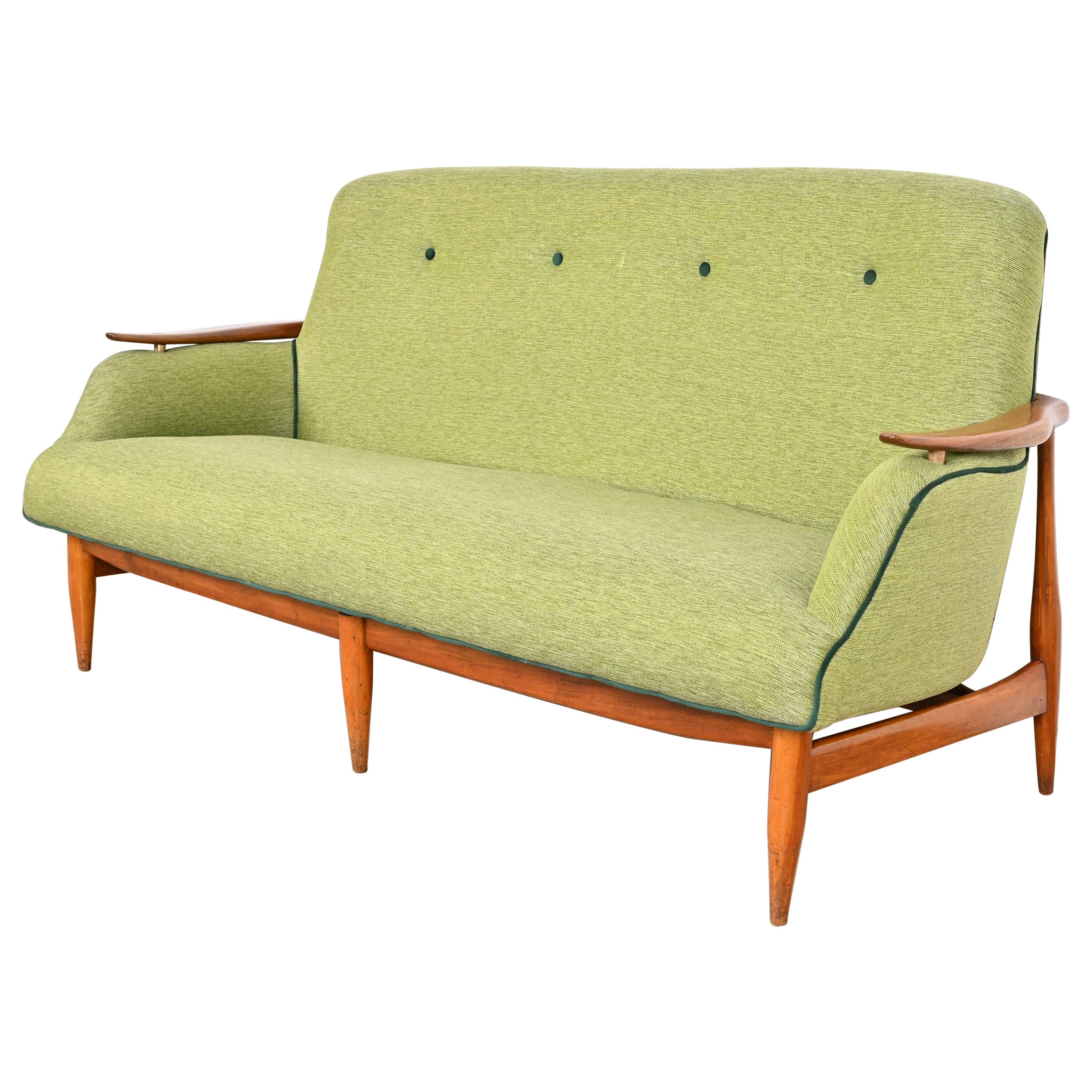 Finn Juhl Dänisches modernes gepolstertes, geformtes Teakholz-Sofa, 1950er Jahre im Angebot