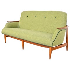 Vintage Finn Juhl Danish Modern Upholstered Sculpted Teak Sofa, 1950s