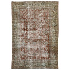 1920s Rust Handmade Mahal Wool Rug Vintage Distressed Designed