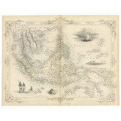 Antique Map of the Malay Archipelago with Images of Indigenous People, 1851