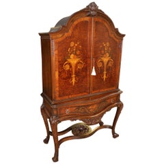 Used Rockford Burled Walnut & Satinwood Inlaid Louis XV Style Liquor China Cabinet 