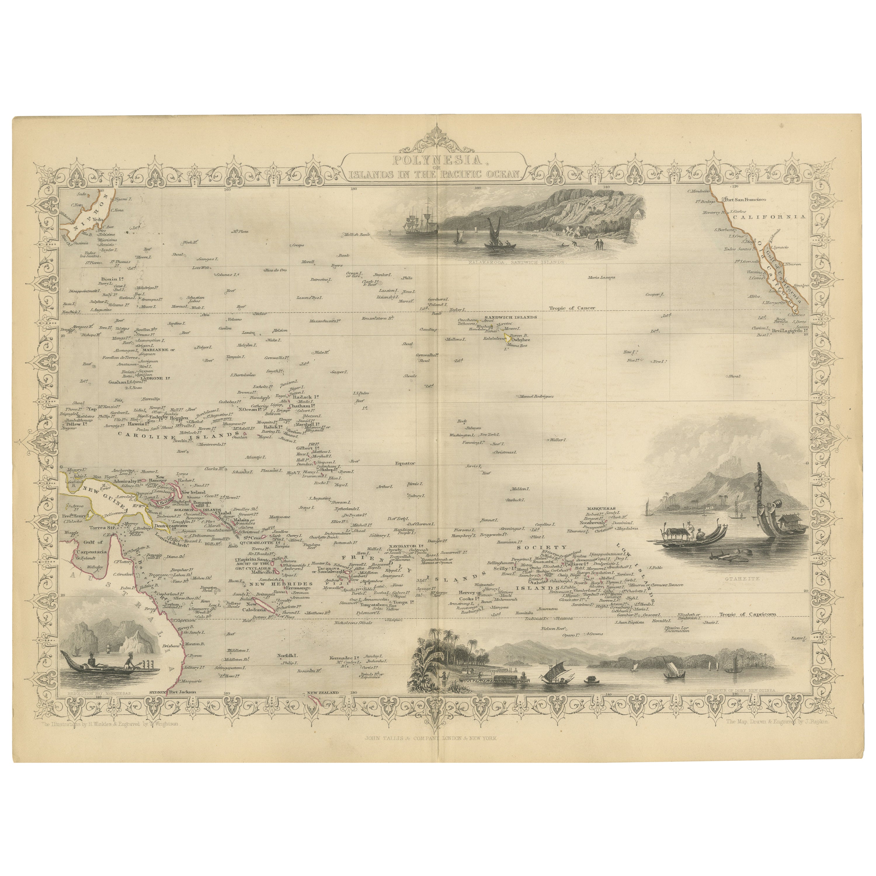 Map of Polynesia, Darstellung kultureller Landschaften und maritimen Aktivitäten, 1851 im Angebot