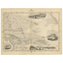 Carte de la Polynésie mettant en valeur les paysages culturels et les activités maritimes, 1851