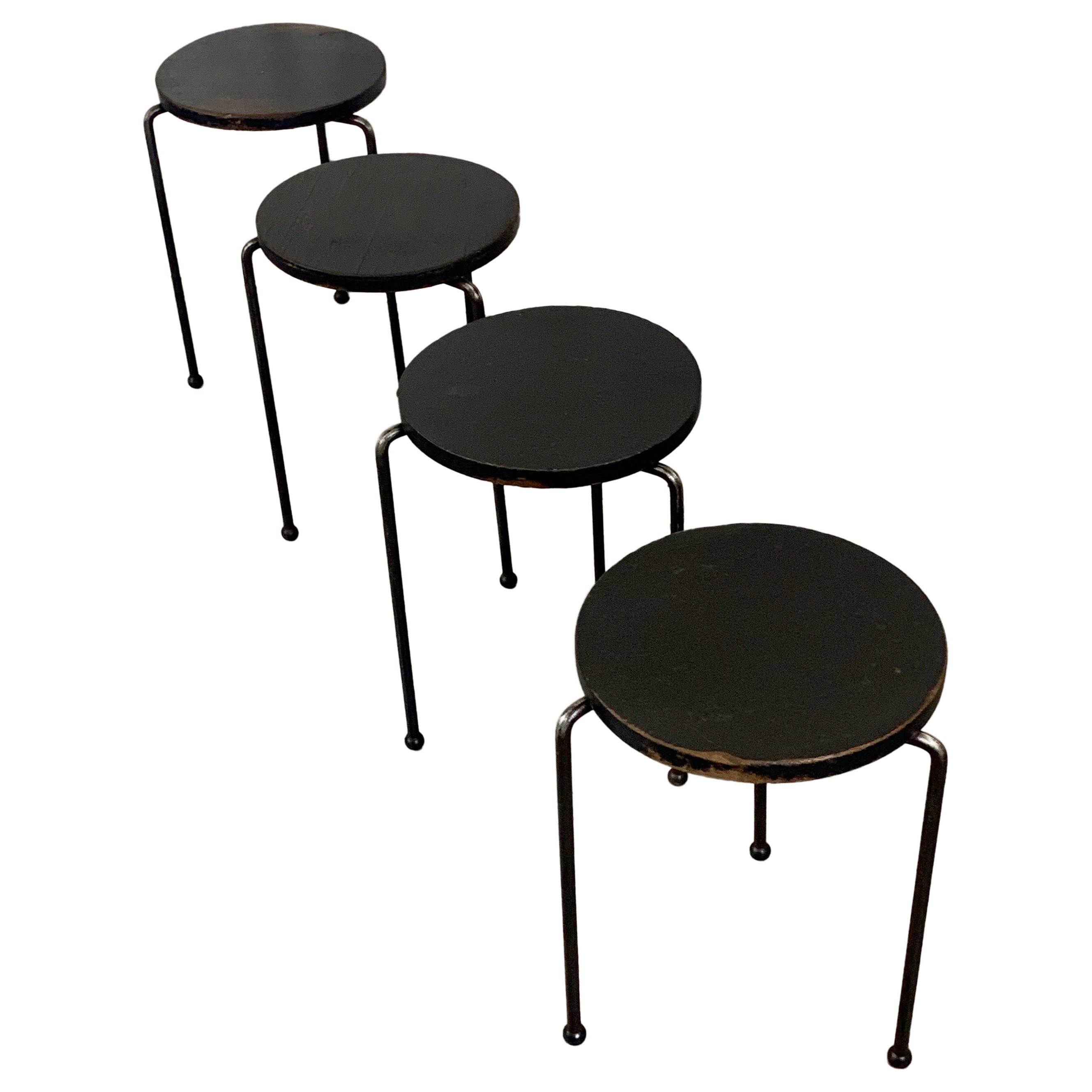 Wood and Iron Stacking Tables / stools  For Sale