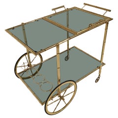 Mid-Century modern Vergoldetes Messing Faux Bambus Bar Cart mit abnehmbarem Tablett Top 70s