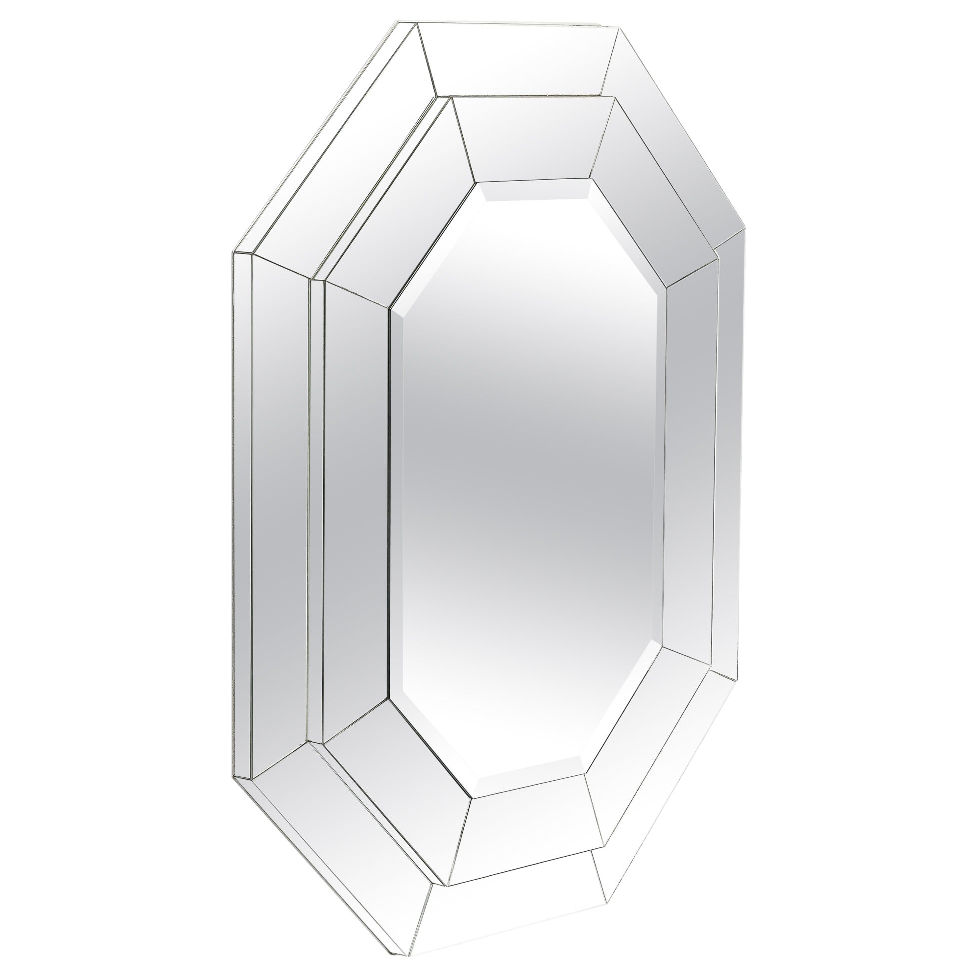 Miroir octogonal moderniste du milieu du siècle dernier à trois niveaux avec détails biseautés