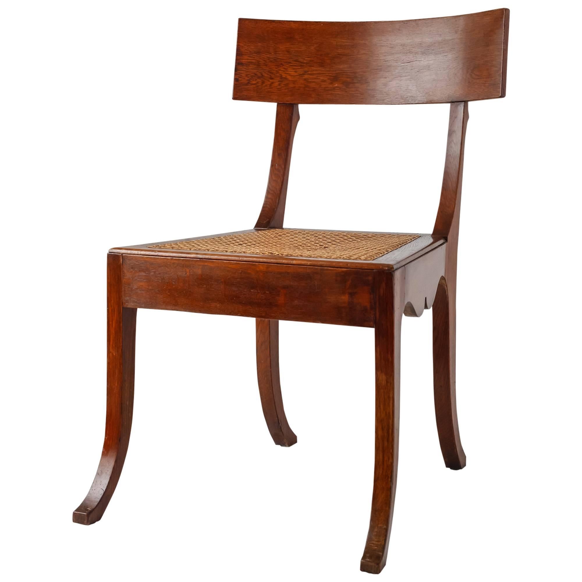 Ole Peter Momme Oak and Cane Klismos Chair, Denmark, 1880s