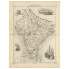 Antique Mid-19th Century Decorative Map of India with Cultural and Natural Vignettes