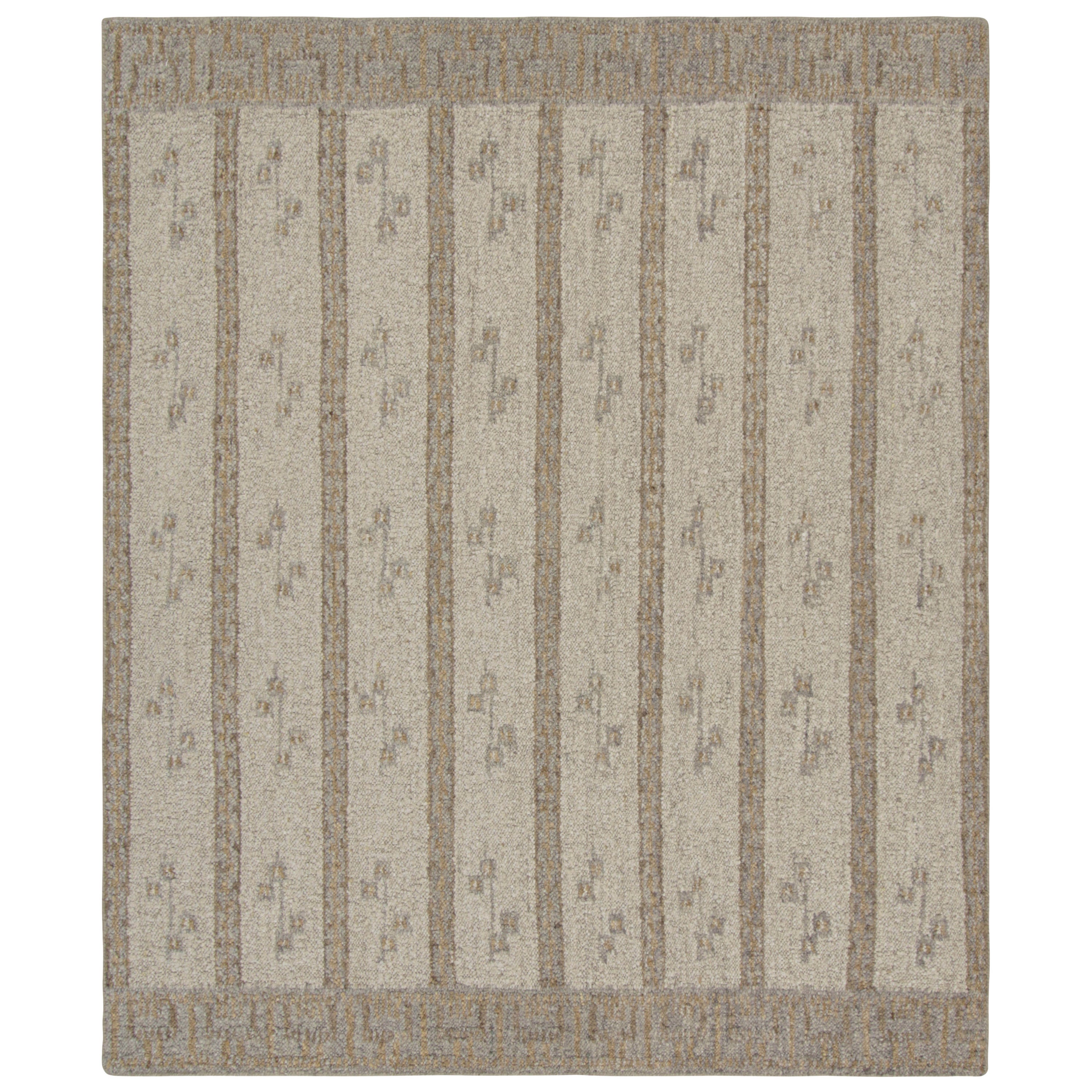 Rug & Kilim’s Scandinavian Style Rug in White & Beige-Brown Stripes and Geometry For Sale