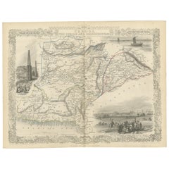 Antique An Illustrated Map of Kabul, Punjab, and Baluchistan by Tallis, 1851