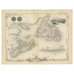 Antique A Decorative Map of Nova Scotia and Newfoundland by John Tallis, 1851