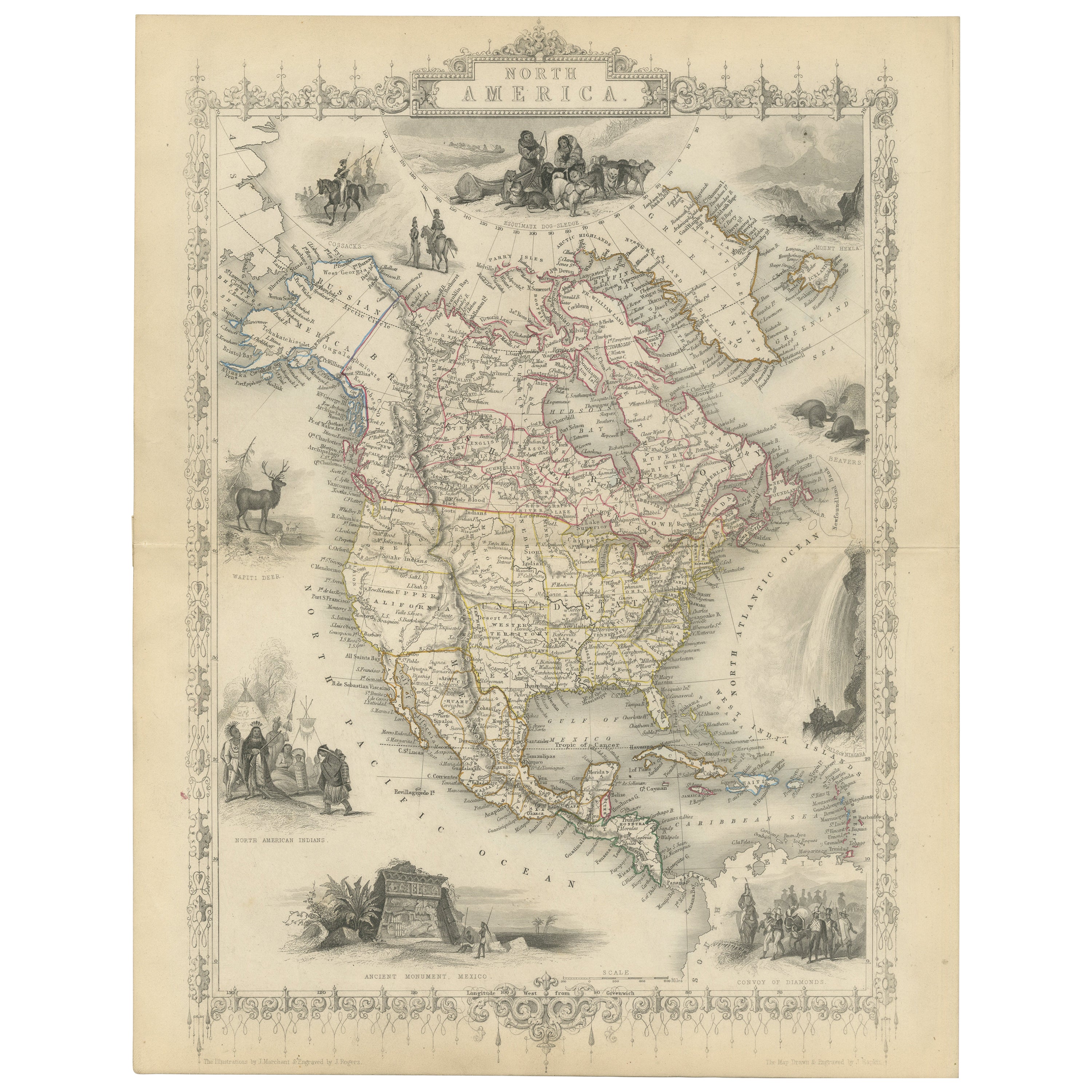 Viktorianische Visionen der Neuen Welt: Eine detaillierte Tallis-Karte von Nordamerika, 1851 im Angebot