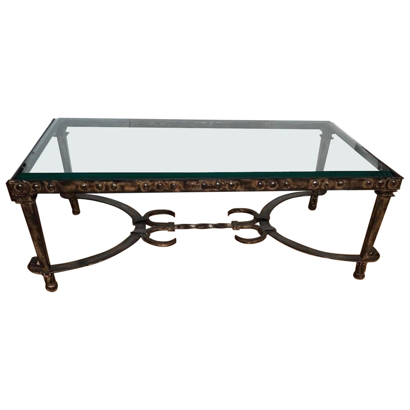 Made to Order Forged Iron Calais Coffee Table with 1/4" Beveled Glass Top For Sale