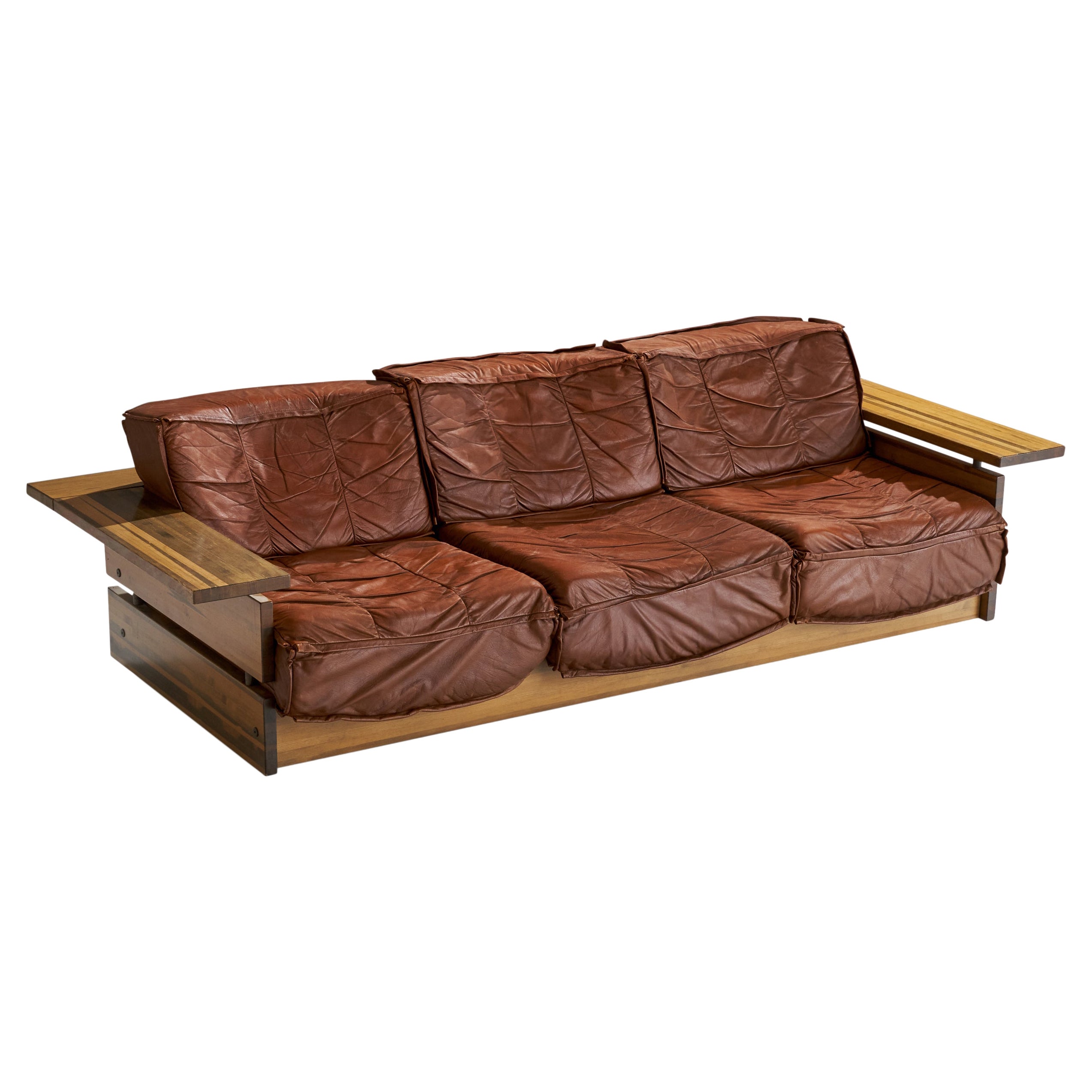 Hämeen Kalustaja, Sofa, Pine, Leather, Finland, 1970s