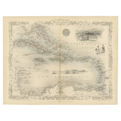 Verschnörkelte Kartographie von kolonialer Grandeur: Die Westindischen Inseln um 1851