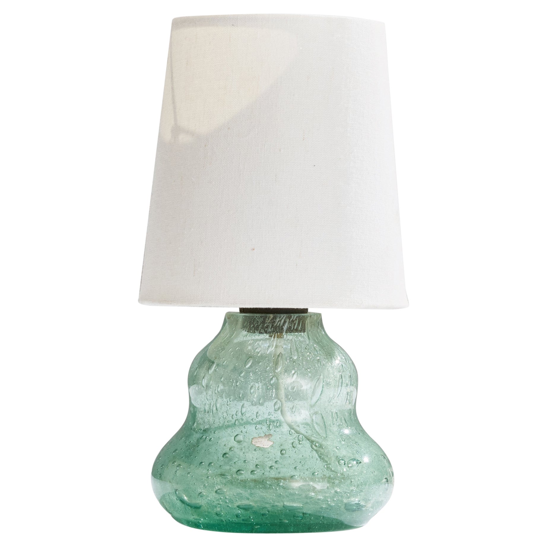Ture Berglund, Table Lamp, Glass, Brass, Fabric, Sweden, 1940s For Sale