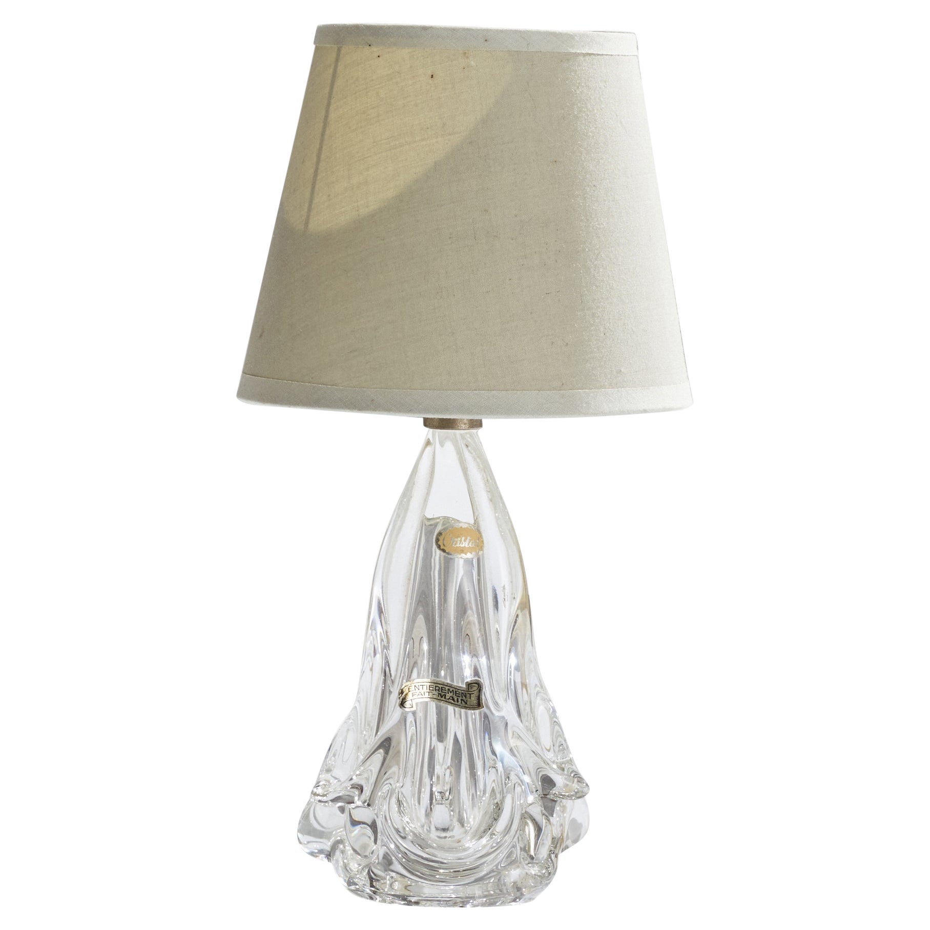 French Designer, Table Lamp, Glass, Fabric, France, 1940s For Sale