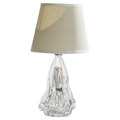 Vintage French Designer, Table Lamp, Glass, Fabric, France, 1940s