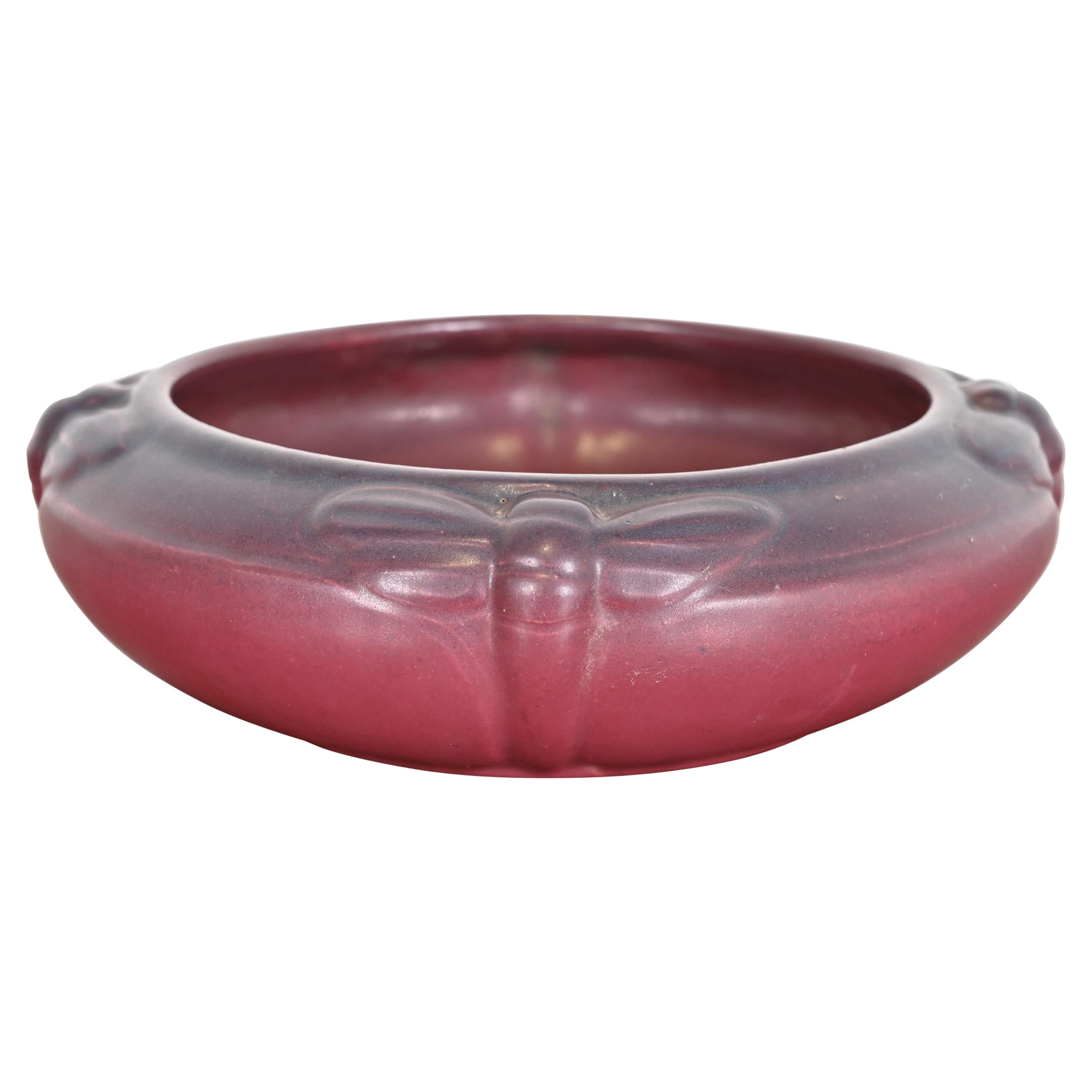 Van Briggle Antique Arts & Crafts Dragonfly Mulberry Glazed Ceramic Bowl For Sale