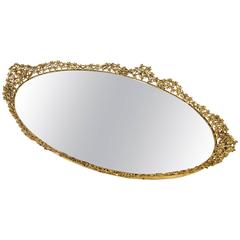 Vintage Gilded Oval Vanity Tray with Mirror