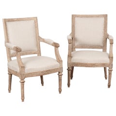 Vintage Pair, White Painted Gustavian Style Armchairs, Sweden circa 1900's