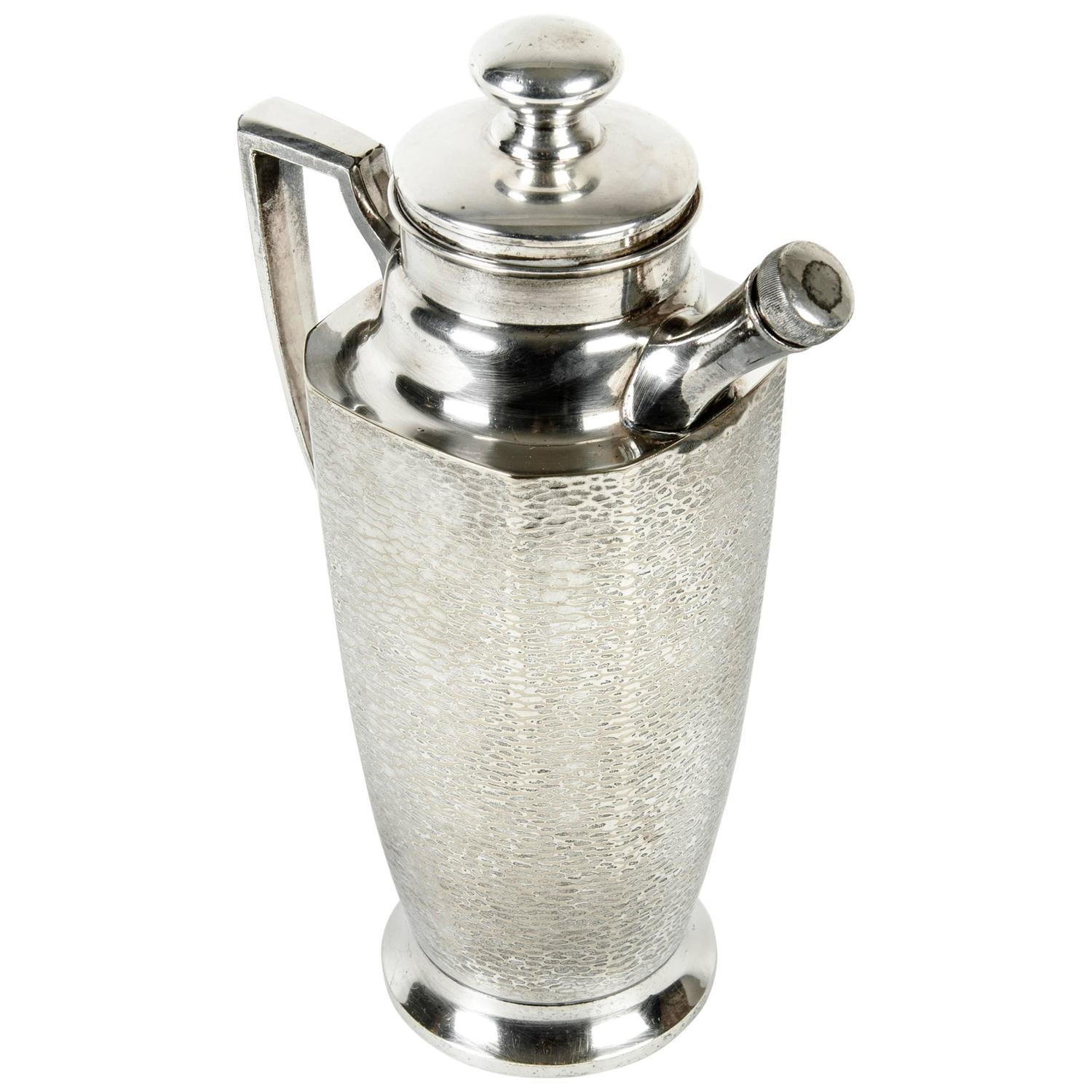 Vintage Hammered Silver Plate Cocktail Shaker at 1stdibs